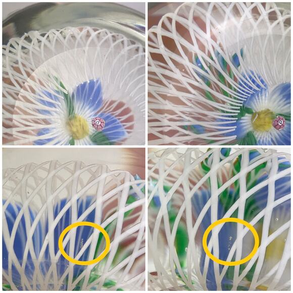 Perthshire 1984D Floral Spray Blue Lampwork Flower Spiral Latticinio Paperweight - Picture 11 of 13